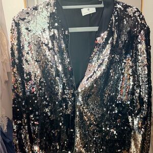 Socialite Black and Silver Sequin Bomber Jacket